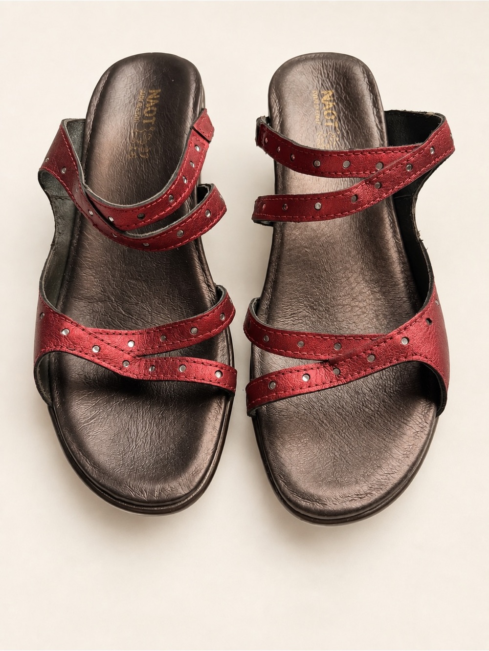 Naot Red Leather Studded Heeled Sandals Size 6.5